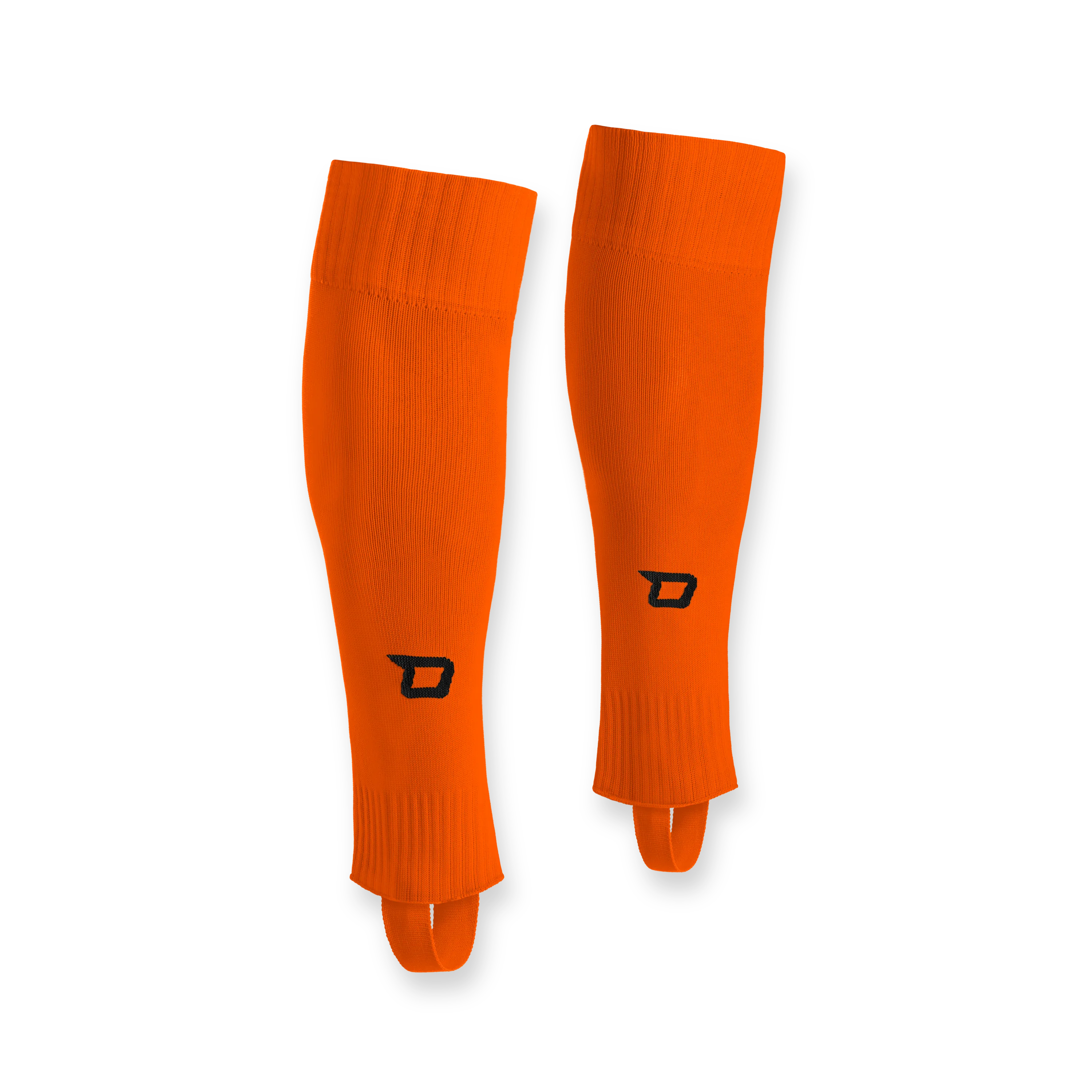 Une paire de protège-tibias orange vif avec des accents noirs.
