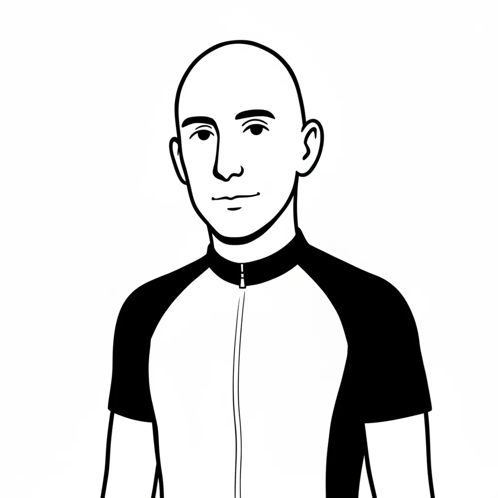 Une illustration en noir et blanc d'un homme portant un vêtement sportif bicolore avec fermeture éclair.